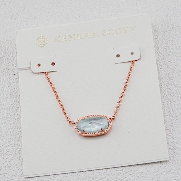 ✨Kendra Scott Aqua Blue Shell Glass Rose Gold Pendant Necklace - Picture 1 of 1